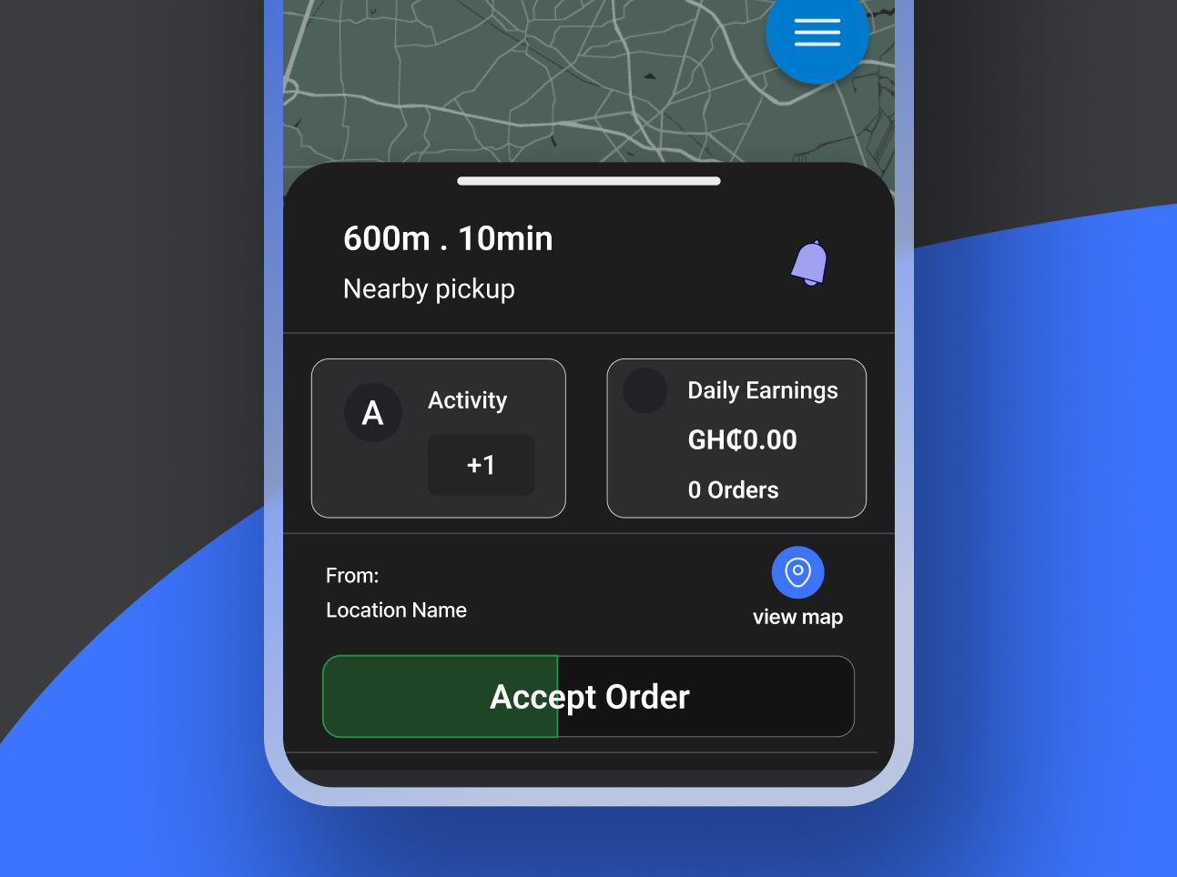 Phluowise Driver App showing map and navigation
